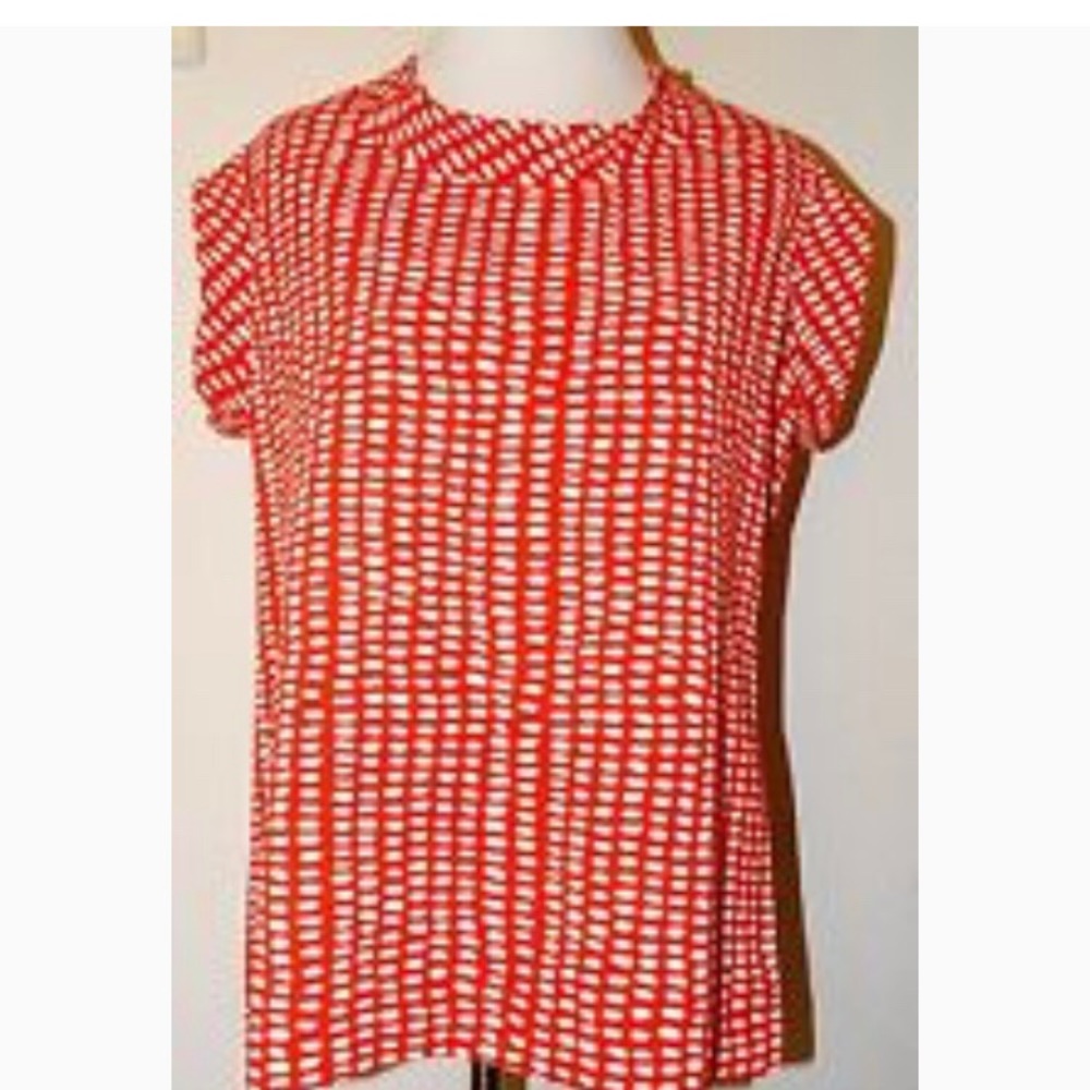 CAbi orange & cream capped sleeve top